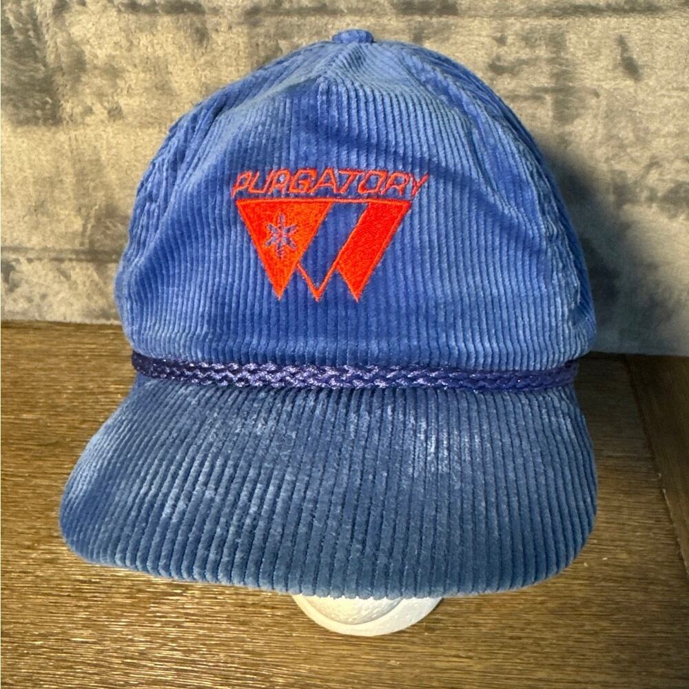 VTG 80s Purgatory Ski Resort Corduroy Rope Hat Imperial Denver Made in USA Blue